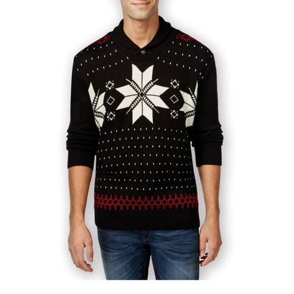 Weatherproof Vintage Men's Large Black Button Shawl Collar Holiday Sweater - Picture 1 of 10